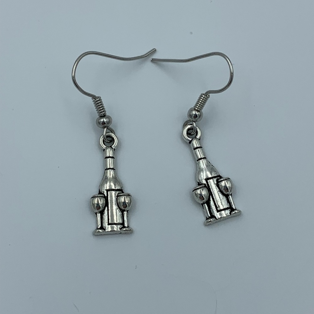 Wine bottle and glasses earrings